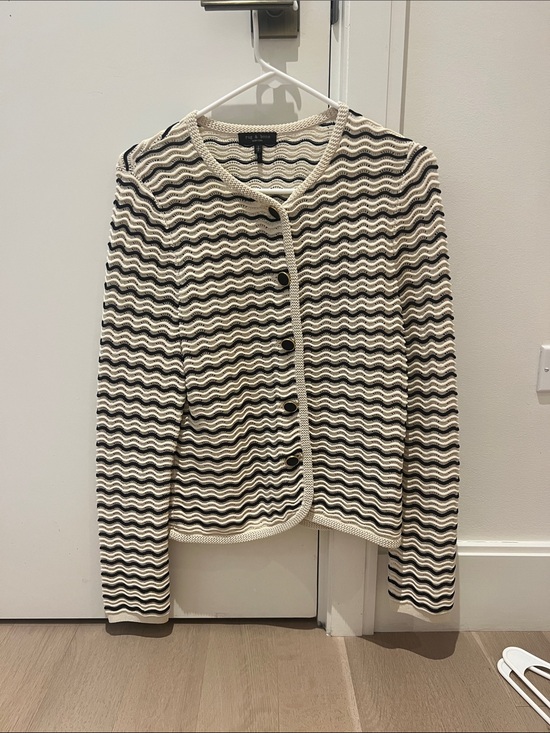 rag & bone Sweaters - rag & bone Cream and Black Wavy Knit Button Cardigan